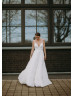 Thin Straps Ivory Chiffon Flowing Summer Wedding Dress